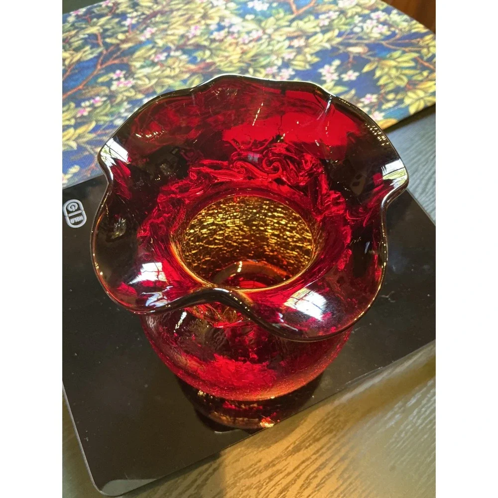 Vintage MCM Amberina Red Crackle Glass 6